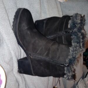 New Look Black Faux-Fur Trim Heeled Ankle Boots